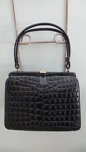 Vtg Etra Leather Reptile Embossed Style Purse Black - Picture 1 of 9