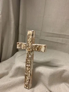 wood cross home decor 8 in x 4.25 stone look with gold cross in center - Picture 1 of 4
