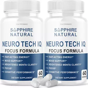 ✨ 2 Pack Neuro Tech IQ Brain Supplement Neurotech Iq Focus Formula Pills (120 Ca - Picture 1 of 2
