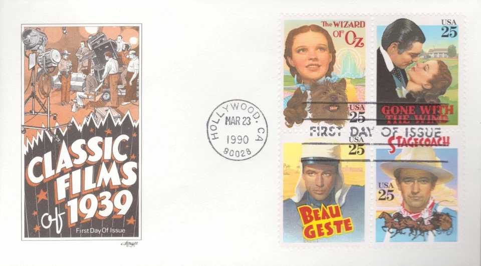 1990 FDC - Scott# 2445-48 - Classic Films - Block of 4 - Artmaster - Image 1 of 1