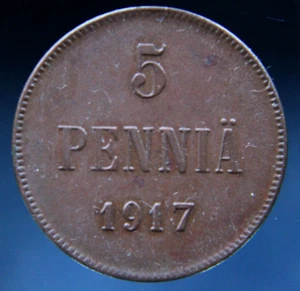 Finland 5 Pennia 1917, XF/AU - Picture 1 of 2