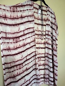 Lane Bryant NWT Unique Art to Wear Kimono Long Loose Duster Plus One Size Wine - Picture 1 of 13