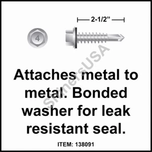 (1000) Self Drilling 410 Stainless Screw 12-14x2-1/2 TEK 3 Bonded Washer 138091 - Picture 1 of 1