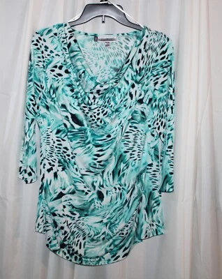 Jennifer Lopez® Green Abstract Print 3/4 Sleeve Stretch Blouse - Size PXL - Image 1 of 4