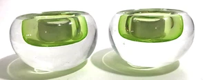 Juego de 2 Candelabros Vidrio Transparente y Verde Años 70 Estilo Sommerso Europeo - Imagen 1 de 9