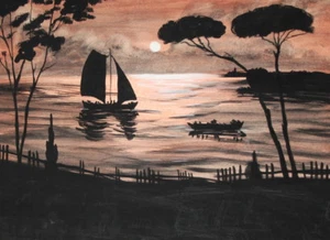 Antique gouache painting seascape - Picture 1 of 12