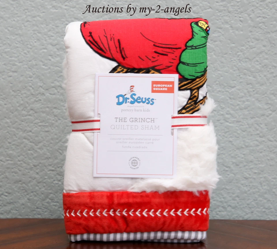 NUEVO Pottery Barn Kids Dr. Seuss THE GRINCH EURO SHAM* Navidad Grinch y Max Foto 1 de 1