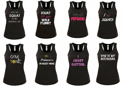 Camiseta para mujer Chaleco Camiseta sin mangas Gimnasio Novio Sentadillas Tónico físico espalda deportiva Negro Foto 1 de 4