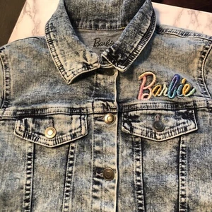 Barbie Girls Blue Acid Wash Graphic Jean Jacket Girl Sz M 7-8 EUC - Picture 1 of 4