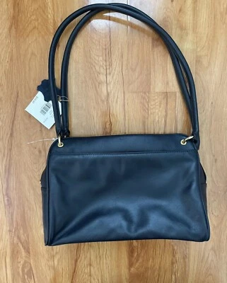 全新带标签 Giani Bernini 海军蓝单肩包 金色五金件 — 第 1/4 张图片