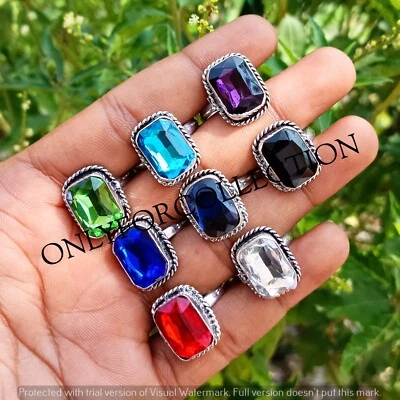 Buy Multi Faceted Topaz Glass 925 Sterling Silver Plated Wholesale Lot Rings - Image 1 of 3