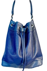 Bosca Gorgeous Blue Leather Bucket Drawstring Shoulder Bag Great Condition - Picture 1 of 9