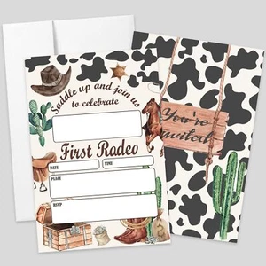 20 Sets First Rodeo Birthday Party Invitations With EnvelopesWestern Cowboy D... - Picture 1 of 5
