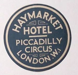 Etiqueta de equipaje original de los años 50 Haymarket Hotel Piccadilly Circus London 4,25" - Imagen 1 de 3
