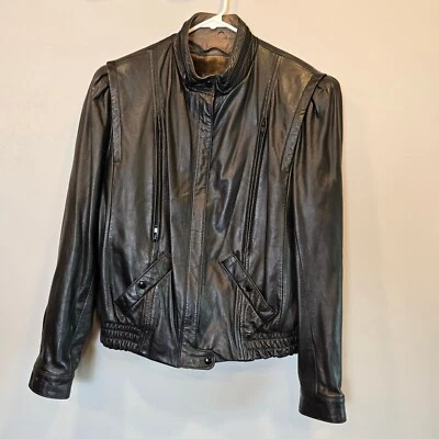Chaqueta de cuero Bermans vintage moto moto motociclista mujer 12 negro forro extraíble Foto 1 de 4