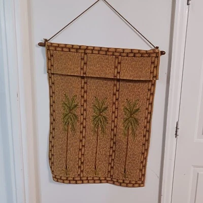 Palm Tree Wall Hangings Tapestry 3 Panels Woven Decor 26x35 no rods - Image 1 of 4