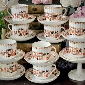 Victorian Tea Coffee Cup Set Samuel Redford Imari Chinoiserie Style 1880s 20pc - Picture 1 of 10