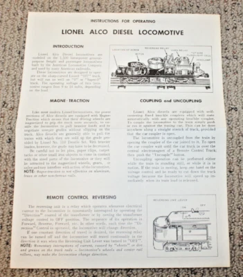 Lionel Postwar #229 Alco Instruction Sheet #229-7 3-62 Nice - Image 1 of 2