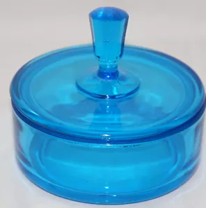 New Martinsville Peacock Blue Powder Box 4 3/8" x 3 1/2" - Picture 1 of 12
