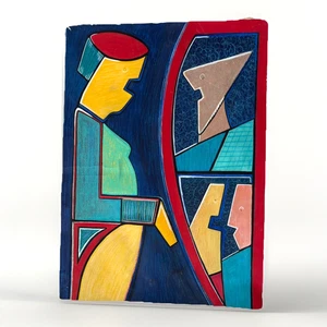 Vintage 1970s Geometric Gouache, Abstract Figures, Paper, Italian, Magnelli, MCM - Picture 1 of 9