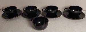 Vintage Mid Century Heath California Ceramics Black Onyx Cup & Saucer Set of 4 + - Picture 1 of 3