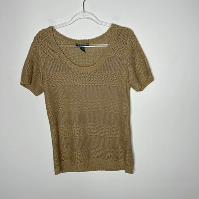 Suéter Lauren Ralph Lauren Manga Corta Mujer Grande Tostado Lino Algodón Tejido Preparación Foto 1 de 4