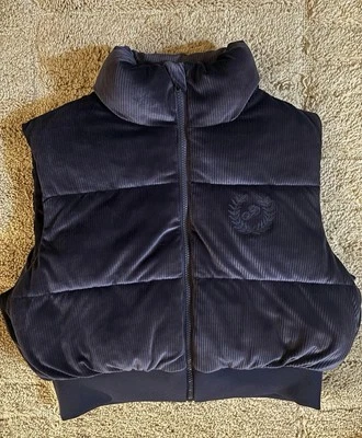 Новый розовый на Victoria's Secret жилет женщин Med синий ребристый велюр пуховик укороченный - Изображение 1 из 4