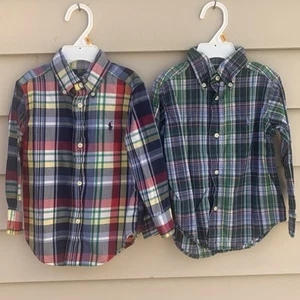 Set of 2 Boys RALPH LAUREN POLO size 2T Plaid Cotton Button Up Long Slv Shirts - Picture 1 of 11