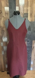 Burgunderrotes Midikleid Leinenmischung Damen klein ärmellos gefüttert Resort Freizeit " - Bild 1 von 18
