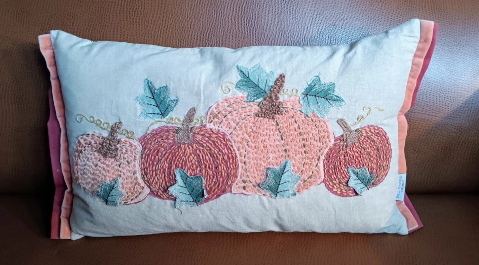 Well Dressed Home Crewel Stitch Pumpkin Patch Reversible Zip Cover Down Filled - Image 1 of 4