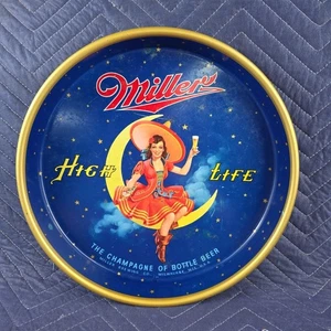 Vintage Miller High Life Bier Serviertablett Mädchen auf dem Mond 13" F-303 - Bild 1 von 7