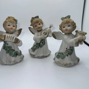 3 Vintage Homco Angel Musicians Porcelain 4.5”. #5252 With Stickers. - Picture 1 of 6