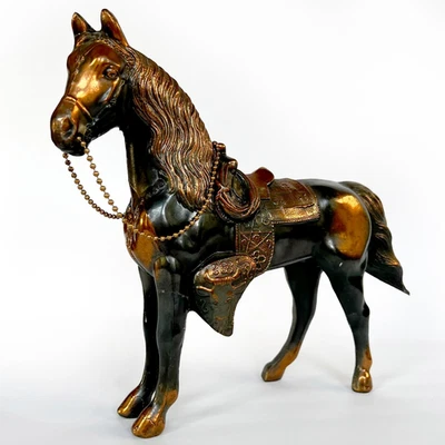Vtg Copper Bronze Cast Metal Western Horse w/Saddle Figurine Statuette 10.25"h - Image 1 of 4