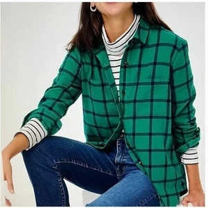 J Crew Plaid Flannel Shirt Jacket S NWT Deep Emerald Antique Top Shacket BK433 - Picture 1 of 4