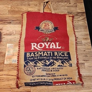 Bolsa de arroz Royal Burlap Basmati 25 lb asas cremallera 25 aniversario bolsa vacía - Imagen 1 de 12