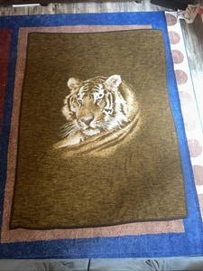 Cannon Ibena Tiger Head Reversible Heavy Large Blanket Throw Germany 75x57 VTG - Picture 1 of 5