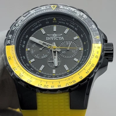 Reloj Cronógrafo Invicta Aviator Hombre Negro Amarillo Silicona Modelo 33038 Foto 1 de 4