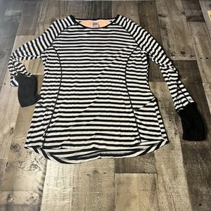 Avalanche Activewear Black & Grey Striped Thumb Hole Long-Sleeve Top ~ Women XL - Picture 1 of 12