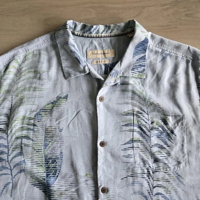 Tommy Bahama Shirt Mens 2XL Blue Green Silk Palm Leaf Hawaiian Button Up Casual - Image 1 of 4