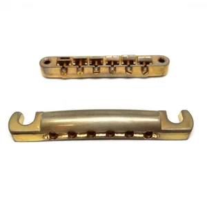 Faber Gold AGED Bridge + Tailpiece set, ABR-1, brass saddles - Picture 1 of 5