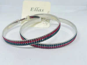 Orecchini a cerchio grandi strass rossi e verdi acciaio inox 3” scintillio natalizio - Foto 1 di 8