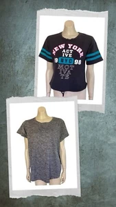 2 X ELITE Wmn Sz 16 Activewear TShirts 1 Cotton Crop 1 Poly Tee ShSlv Black Grey - Picture 1 of 15