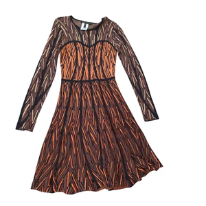 BCBG Maxazria Brown Orange Abstract Art To Wear Dress Women Size M Silk Cotton - Picture 1 of 9