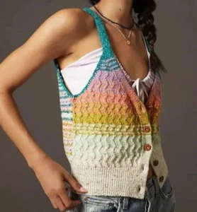 Pilcro Anthropologie Salomon Swank Tank Sweater Vest Top Size XS Rainbow Crochet - Picture 1 of 9