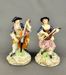 Pair 18th C. Derby Porcelain Factory 5" Musician Figurines c. 1770's - Picture 1 of 18