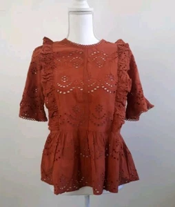 New Oasis orange terracotta blouse top size14 14 peplum summer boho cut out - Picture 1 of 6