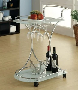 Serving Bar Cart Glass Metal Kitchen Wine Storage Trolley Wheels Coaster 910002 - Picture 1 of 1