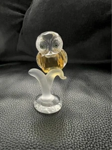 Vintage Faceted Art Glass Crystal Amber Owl Frosted Glass Branch Green Eyes 4” - Picture 1 of 6