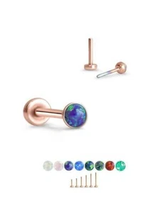 Threadless Labret Nose Ring Monroe Push Pin Stud Rose Gold Steel 1.5mm Opal - Picture 1 of 10