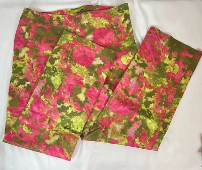 SIGRID OLSEN Sz 6 High Rise Cotton Floral Watercolor Ankle Pants Pink Green Prep - Image 1 of 4